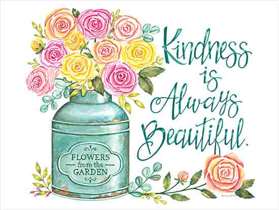 Deb Strain DS2248 - DS2248 - Kindness is Always Beautiful - 16x12 Inspirational, Galvanized Pail,  Kindness is Always Beautiful, Typography, Signs, Textual Art, Flowers, Greenery, Pink Flowers, Yellow Flowers, Roses, Summer from Penny Lane