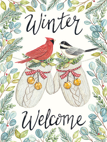Deb Strain DS2260 - DS2260 - Welcome Winter Mittens - 12x16 Winter, Cardinals, Winter Welcome, Typography, Signs, Textual Art, Greenery, Mittens, Bells from Penny Lane