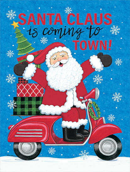 Deb Strain DS2264 - DS2264 - Santa Claus on Scooter - 12x16 Christmas, Holidays, Santa Claus, Scooter, Presents, Winter, Snow, Santa Claus is Coming to Town, Christmas Song, Typography, Signs, Textual Art, Whimsical from Penny Lane