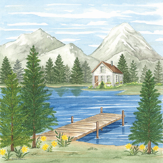 Deb Strain DS2270 - DS2270 - Dock at the Lake - 12x12 Lake, Cabin, Dock, Mountains, Landscape, Trees, Flowers, Summer from Penny Lane