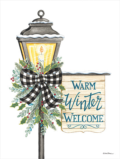 Deb Strain DS2275 - DS2275 - Winter Lamppost - 12x16 Winter, Lamppost, Candle, Greenery, Bow, Ribbon, Warm Winter Welcome, Typography, Signs, Textual Art from Penny Lane