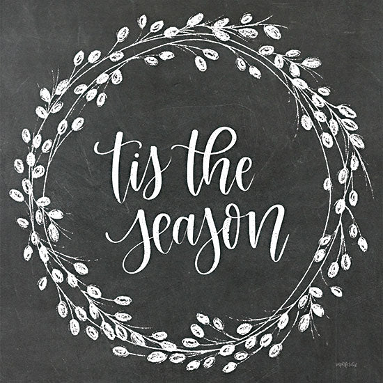 Imperfect Dust DUST1063 - DUST1063 - Tis the Season Wreath - 12x12 Christmas, Holidays, Wreath, Tis the Season, Typography, Signs, Textual Art, Black & White, Chalkboard, Winter from Penny Lane
