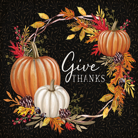 Elizabeth Tyndall ET106 - ET106 - Give Thanks Wreath - 12x12 Fall, Wreath, Pumpkins, Greenery, Give Thanks, Typography, Signs, Textual Art, Leaves, Berries, Pinecones from Penny Lane