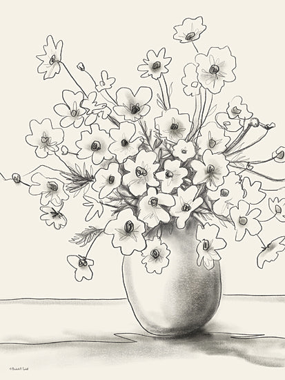 Elizabeth Tyndall ET137 - ET137 - Sketchy Bouquet II - 12x16 Flowers, White Flowers, Sketch, Drawing Print, Bouquet, Vase, Black & White from Penny Lane