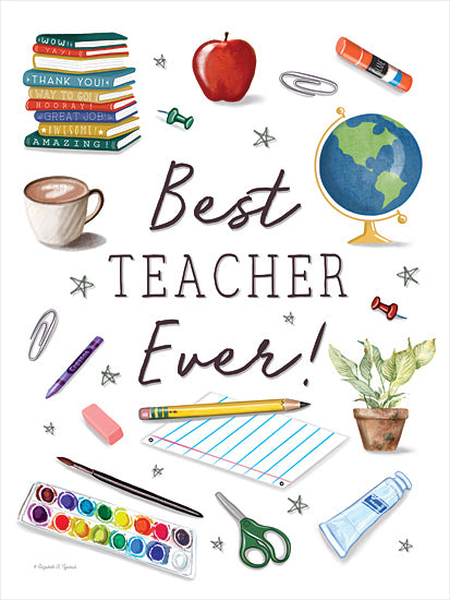 Elizabeth Tyndall ET160 - ET160 - Best Teacher Ever - 12x16 Teacher, School, Best Teacher Ever, Typography, Signs, Textual Art, Books, School Supplies, Globe from Penny Lane