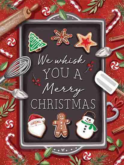 Elizabeth Tyndall ET254 - ET254 - We Wish You a Merry Christmas - 12x16 Christmas, Holidays, Kitchen, Baking, Cookies, We Whisk You a Merry Christmas, Typography, Signs, Textual Art, Baking Sheet, Rolling Pin, Kitchen Utensils, Holly, Berries, Winter from Penny Lane