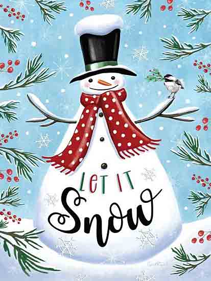 Elizabeth Tyndall ET257 - ET257 - Let It Snow - 12x16 Winter, Snowman, Snow, Snowflakes, Let It Snow, Typography, Signs, Textual Art, Bird, Greenery, Berries, Pine Sprigs from Penny Lane