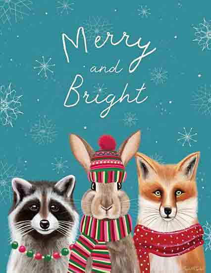 Elizabeth Tyndall ET259 - ET259 - Merry and Bright Woodland Friends - 12x16 Winter, Whimsical, Raccoon, Rabbit, Fox, Scarfs, Hat, Merry and Bright, Typography, Signs, Textual Art, Snowflakes from Penny Lane
