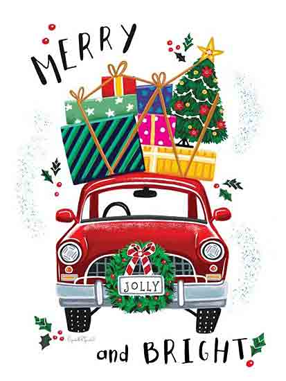 Elizabeth Tyndall ET273 - ET273 - Merry and Bright Holiday Car - 12x16 Christmas, Holidays, Car, Red Car, Presents, Christmas Tree, Merry and Bright, Typography, Signs, Textual Art, Holy, Berries, Winter from Penny Lane
