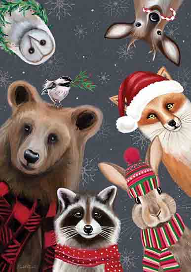 Elizabeth Tyndall ET275 - ET275 - Christmas Animals - 12x16 Christmas, Holidays, Whimsical, Animals, Bear, Raccoon, Rabbit, Fox, Reindeer, Owl, Bird, Winter, Snowflakes, Scarfs, Hats, Wreath from Penny Lane