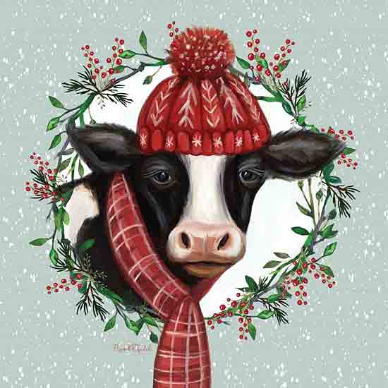 Elizabeth Tyndall ET276 - ET276 - Christmas Cow - 12x12 Christmas, Holidays, Whimsical, Cow, Hat, Scarf, Wreath, Greenery, Berries, Winter from Penny Lane