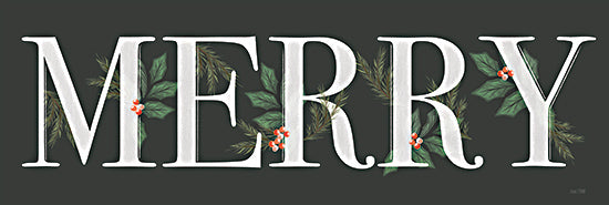 House Fenway FEN1058 - FEN1058 - Holly Merry Sign - 18x6 Christmas, Holidays, Merry, Typography, Signs, Textual Art, Greenery, Holly, Berries, Pine Sprigs, Black Background, Winter from Penny Lane