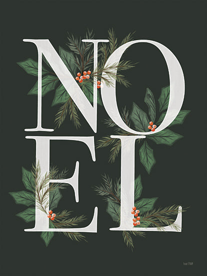 House Fenway FEN1060 - FEN1060 - Holly Noel Black - 12x16 Christmas, Holidays, Noel, Typography, Signs, Textual Art, Greenery, Holly, Berries, Pine Sprigs, Black Background, Winter from Penny Lane