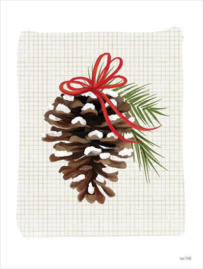 House Fenway FEN1095 - FEN1095 - Simple Little Christmas Pinecone - 12x16 Christmas, Holidays, Pinecone, Pine Sprig, Red Ribbon, Grid Paper, Nature, Winter, Snow from Penny Lane