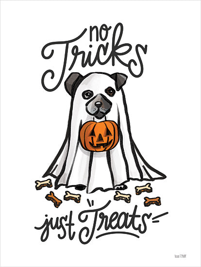 House Fenway FEN1099 - FEN1099 - No Tricks, Just Treats - 12x16 Halloween, Fall, Dog, Ghost, Sheet, Jack O'Lantern , No Tricks Just Treats, Typography, Signs, Textual Art, Dog Bones from Penny Lane