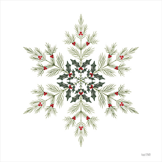 House Fenway FEN1122 - FEN1122 - Evergreen Snowflake II - 12x12 Christmas, Holidays, Evergreen Snowflake, Greenery, Holly, Berries, Pine Sprigs,  Winter, Nature from Penny Lane