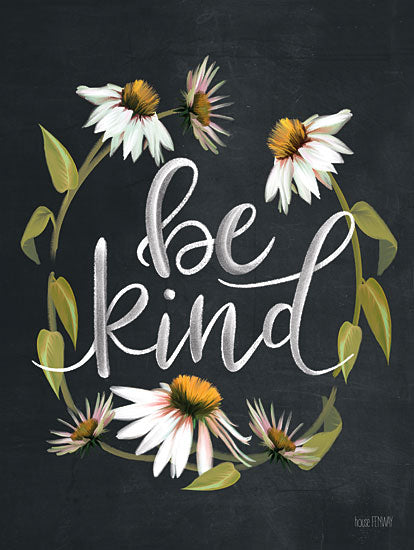 House Fenway FEN301 - FEN301 - Be Kind  - 12x16 Be Kind, Flowers, Daisies, Wreath, Spring, Motivational, Black Background, Typography, Signs from Penny Lane