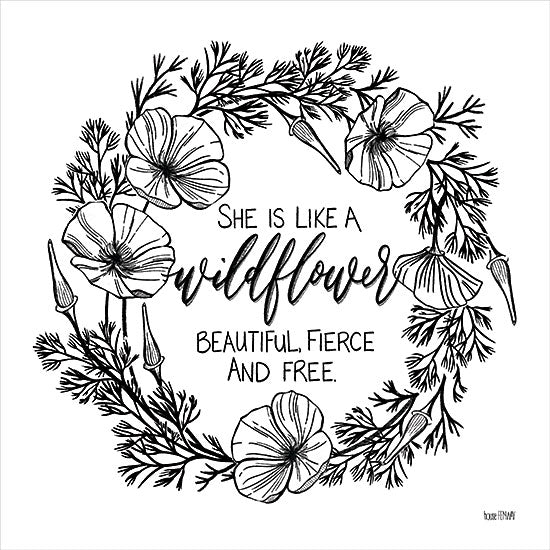House Fenway FEN328 - FEN328 - She is Like a Wildflower - 12x12 She is Like a Wildflowers, Black & White, Flowers, Wreath from Penny Lane
