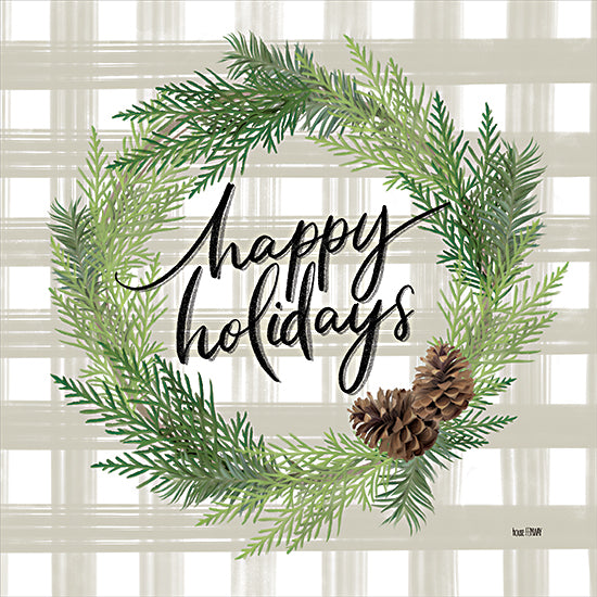 House Fenway FEN406 - FEN406 - Farmhouse Christmas Wreath - 12x12 Happy Holidays, Wreath, Plaid, Pine Needles, Pine Cones, Christmas from Penny Lane
