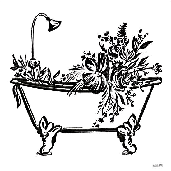 House Fenway FEN599 - FEN599 - Vintage Floral Tub I - 12x12 Bath, Bathroom, Vintage, Bathtub, Flowers, Black & White from Penny Lane