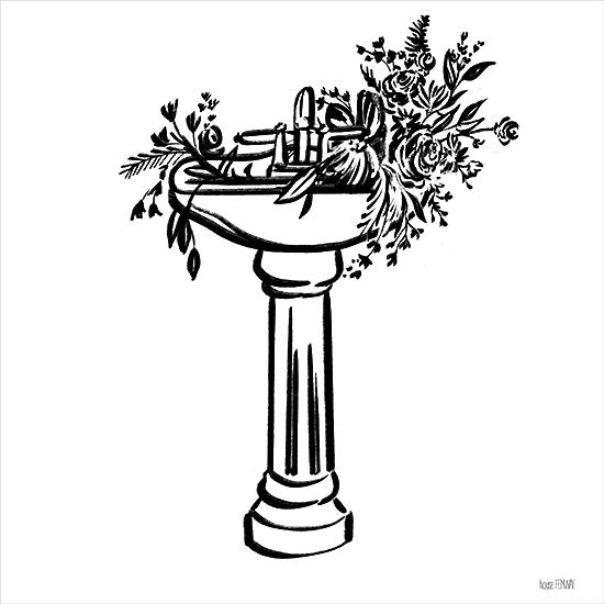 House Fenway FEN600 - FEN600 - Vintage Floral Sink - 12x12 Bath, Bathroom, Vintage, Sink, Flowers, Black & White from Penny Lane