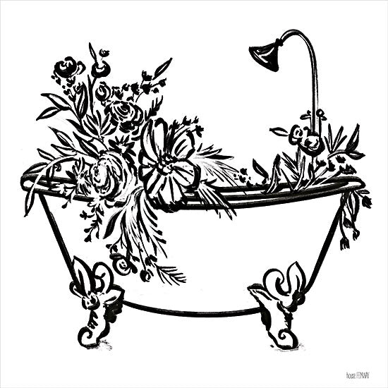 House Fenway FEN601 - FEN601 - Vintage Floral Tub II - 12x12 Bath, Bathroom, Vintage, Bathtub, Flowers, Black & White from Penny Lane