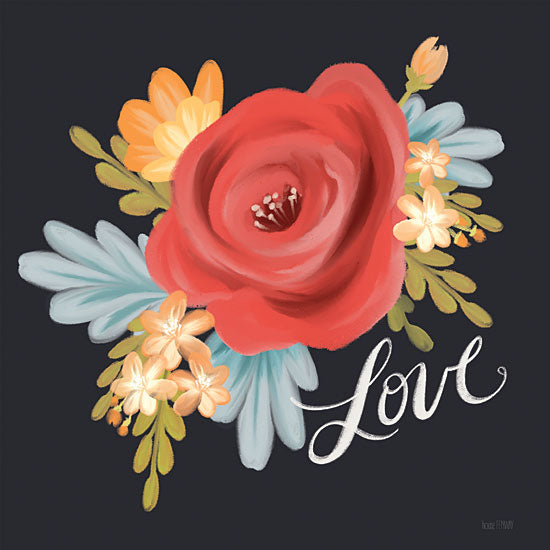 House Fenway FEN638 - FEN638 - Love Floral - 12x12 Love, Flowers, Red Flowers, Black Background, Signs from Penny Lane