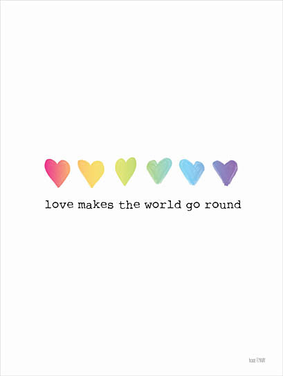 House Fenway FEN697 - FEN697 - Love Makes the World Go Round - 12x16 Love Makes the World go Round, Hearts, Rainbow Colors, Love, Simplistic    from Penny Lane