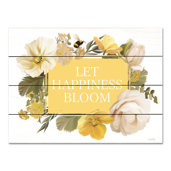 House Fenway FEN804PAL - FEN804PAL - Let Happiness Bloom - 16x12 Let Happiness Bloom, Flowers, Bee, Greenery, Motivational, Typography, Signs from Penny Lane