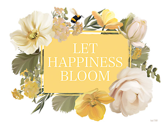House Fenway FEN804 - FEN804 - Let Happiness Bloom - 16x12 Let Happiness Bloom, Flowers, Bee, Greenery, Motivational, Typography, Signs from Penny Lane
