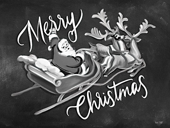 House Fenway FEN832 - FEN832 - Merry Christmas Santa & Sleigh   - 16x12 Christmas, Holidays, Santa Claus, Whimsical, Sleigh, Reindeer, Merry Christmas, Typography, Signs, Black & White, Vintage from Penny Lane