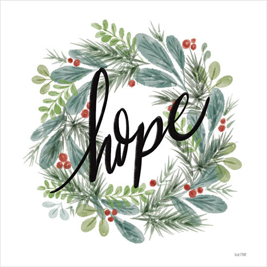 House Fenway FEN930 - FEN930 - Holiday Hope Wreath - 12x12 Christmas, Holidays, Wreath, Greenery, Ivy, Berries, Hope, Inspirational, Typography, Signs, Textual Art, Winter from Penny Lane