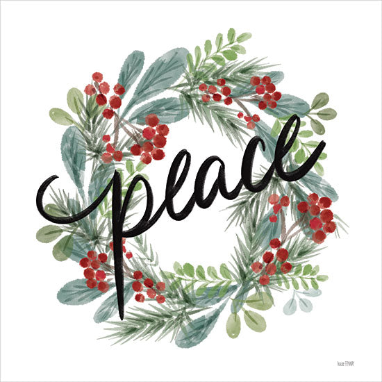 House Fenway FEN931 - FEN931 - Holiday Peace Wreath - 12x12 Christmas, Holidays, Wreath, Greenery, Ivy, Berries, Peace, Inspirational, Typography, Signs, Textual Art, Winter from Penny Lane