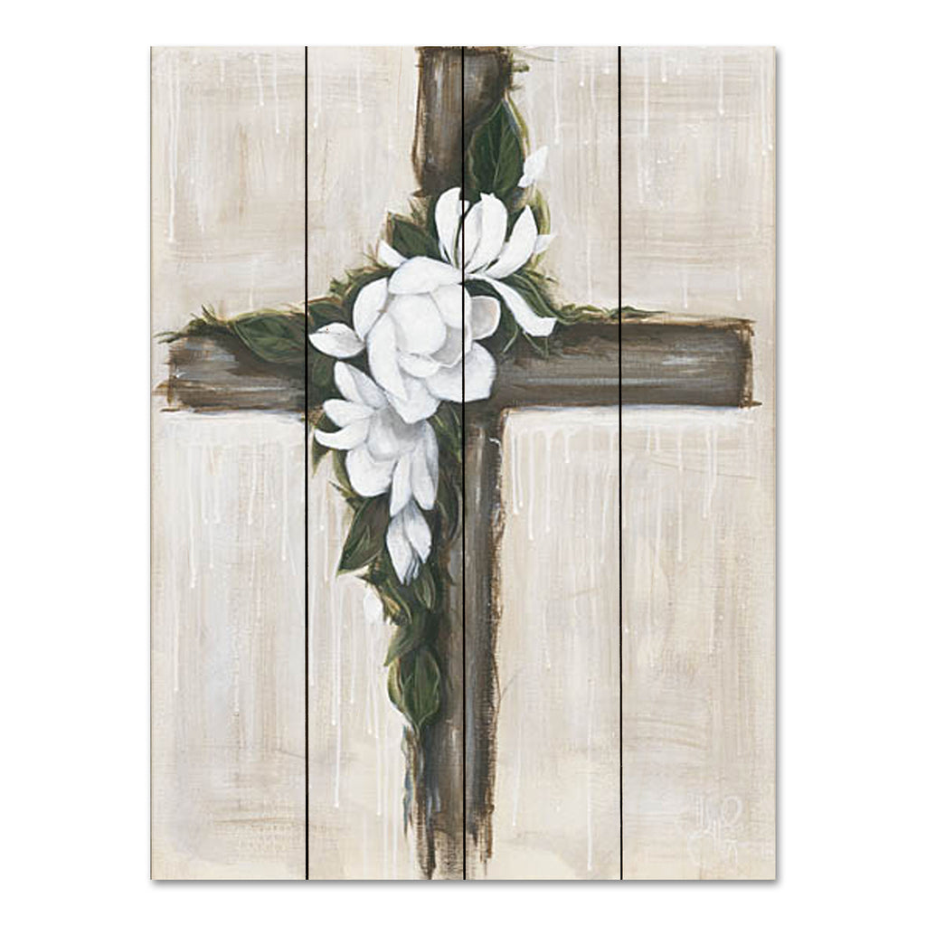 Hollihocks Art HH191PAL - HH191PAL - Magnolia Flowered Cross - 12x16 Easter, Cross, Flowers, Magnolia, Religion, Rustic, Spring from Penny Lane