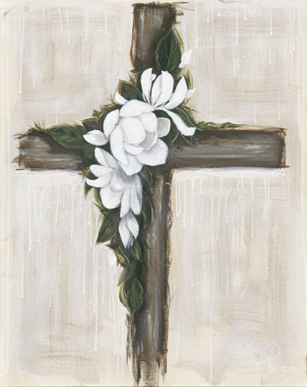 Hollihocks Art HH191 - HH191 - Magnolia Flowered Cross - 12x16 Easter, Cross, Flowers, Magnolia, Religion, Rustic, Spring from Penny Lane