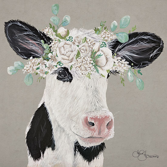 Hollihocks Art HH193 - HH193 - Patience the Cow      - 12x12 Cow, Floral Crown, Flowers, White Flowers, Whimsical from Penny Lane