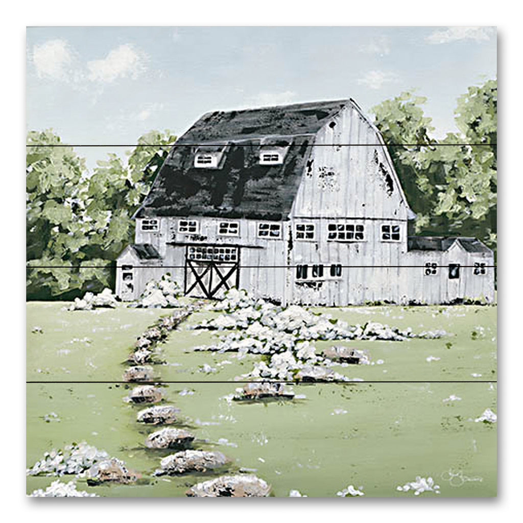 Hollihocks Art HH200PAL - HH200PAL - White Barn in the Field   - 12x12 Farm, Barn, Abstract, Blue Barn, Field, Landscape, Cottage/Country from Penny Lane