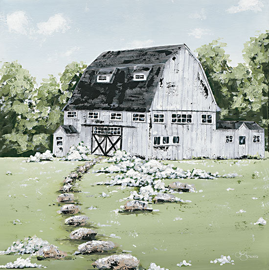 Hollihocks Art HH200 - HH200 - White Barn in the Field   - 12x12 Farm, Barn, Abstract, Blue Barn, Field, Landscape, Cottage/Country from Penny Lane