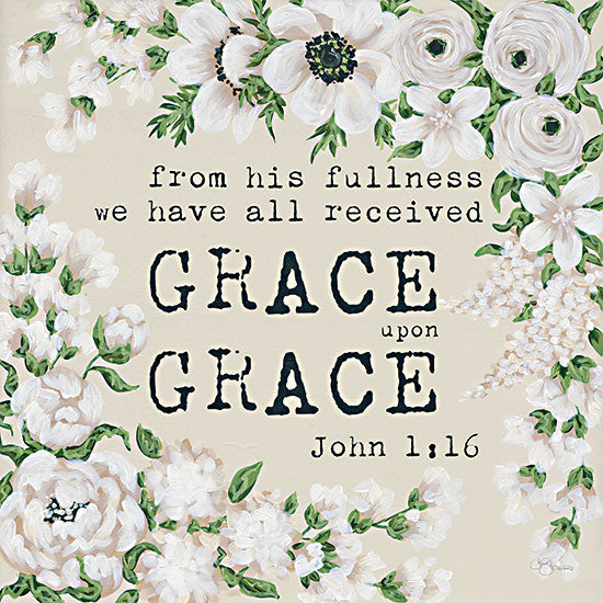 Hollihocks Art HH204 - HH204 - Grace Upon Grace - 12x12 Grace Upon Grace, Flowers, White Flowers, Religion, Bible Verse, John, We Have All Received, Signs from Penny Lane