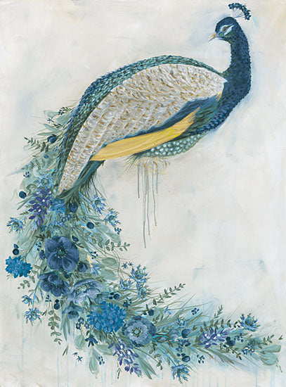 Hollihocks Art HH228 - HH228 - Floral Peacock - 12x16 Peacock, Flowers, Blue Flowers, Whimsical, Floral Peacock from Penny Lane