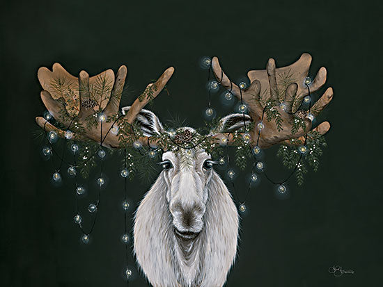 Hollihocks Art HH234 - HH234 - Berry Christ-Moose - 16x12 Christmas, Holidays, Moose, Lights, Whimsical, Lodge, Black Background, Winter from Penny Lane