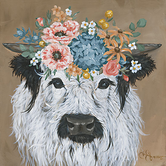 Hollihocks Art HH242 - HH242 - Mrs. Calloway - 12x12 Whimsical, Cow, Flowers, Floral Crown, Spring Flowers from Penny Lane
