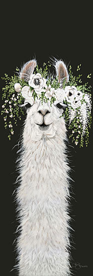 Hollihocks Art HH247A - HH247A - Dolly - 12x36 Whimsical, Llama, Flowers, Floral Crown, Black Background, White Llama from Penny Lane