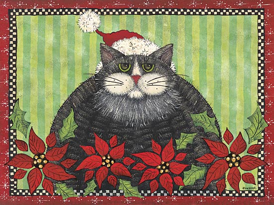 Lisa Hilliker HILL670 - Poinsettia Cat I - Cat, Poinsettia, Santa Hat, Checkboard, Holiday from Penny Lane Publishing