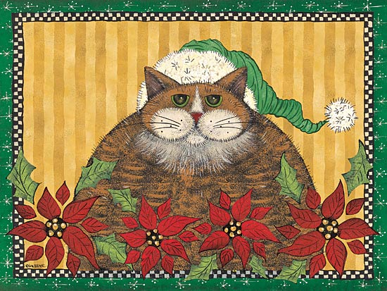 Lisa Hilliker HILL671 - Poinsettia Cat II - Cat, Poinsettia, Santa Hat, Checkboard, Holiday from Penny Lane Publishing