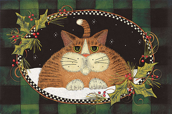 Lisa Hilliker HILL675 - Green Plaid Cat - Cat, Holly, Holiday, Plaid, Lodge from Penny Lane Publishing