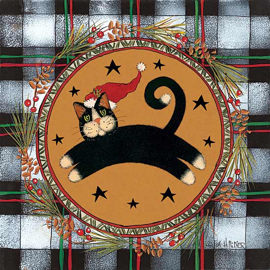 Lisa Hilliker HILL677 - Jumping Black Cat - Cat, Santa Hat, Wreath, Plaid, Lodge from Penny Lane Publishing