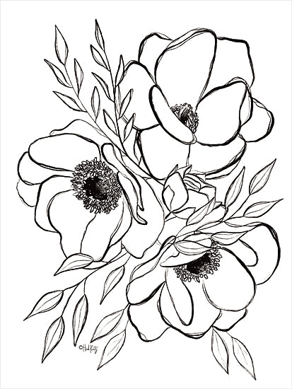 Heidi Kuntz HK191 - HK191 - Anemone Line Art 2 - 12x16 Flowers, Black & White, Drawing Print, Anemone, Anemone Line Art from Penny Lane