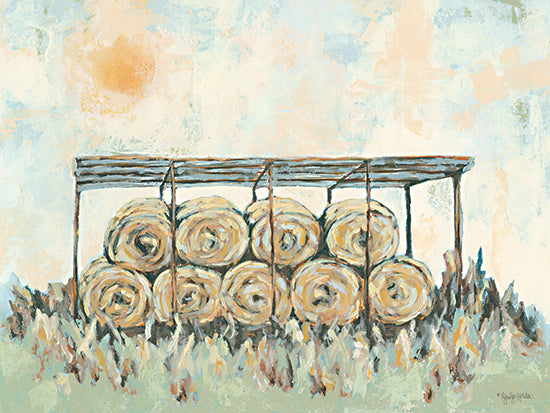 Jennifer Holden HOLD145 - HOLD145 - First Cutting - 16x12 Hay Stacks, Farm, Harvest, Hay Wagon, Autumn from Penny Lane