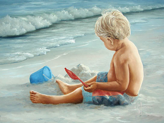 Georgia Janisse JAN125 - In the Sand  - Child, Boy, Sand Castle, Builder, Toys, Coast from Penny Lane Publishing